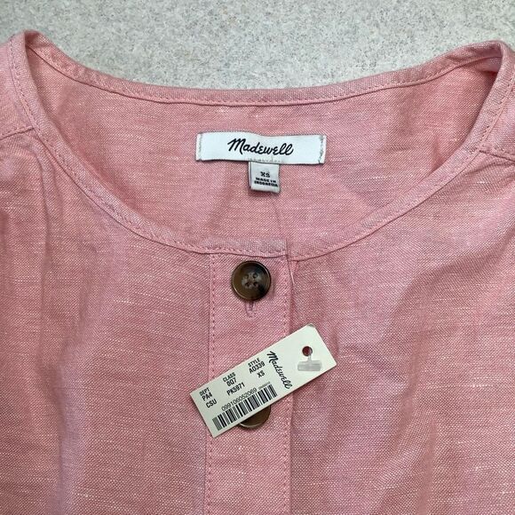 Madewell Linen-Blend Jumpsuit XS Puff-Sleeve Tassel-Tie Pink NWT - Picture 5 of 10